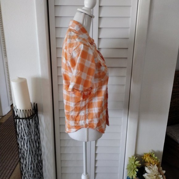 Polo Ralph Lauren Western orange plaid pearl snap button closure short sleeve M - Picture 4 of 7